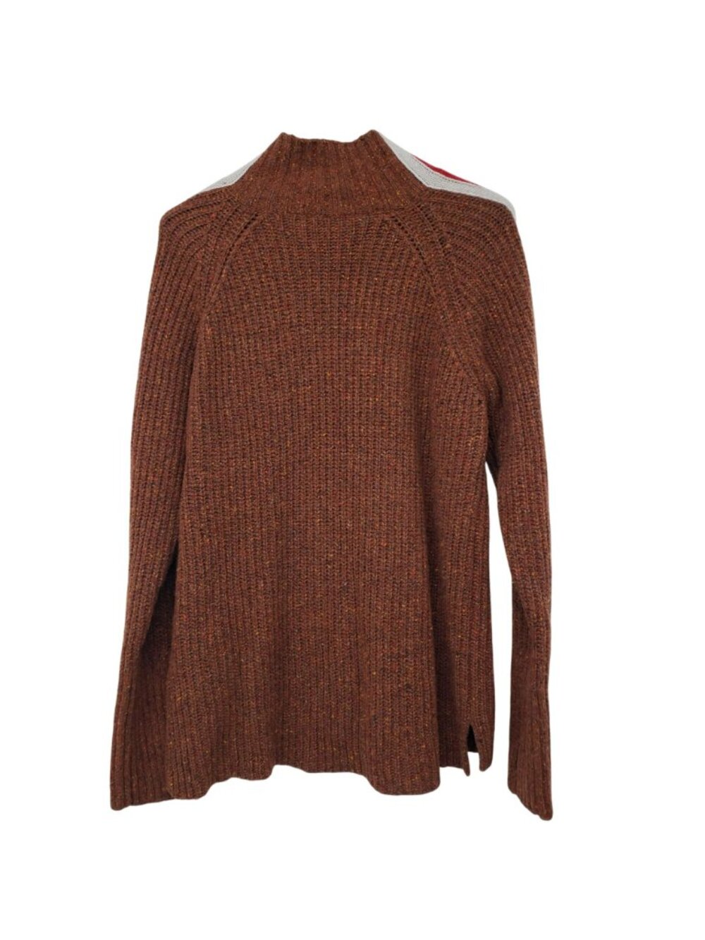 Krimson Klover Brown Cable Knit Sweater Stripe Sleeve Thumbholes Half Zip L - Picture 9 of 13